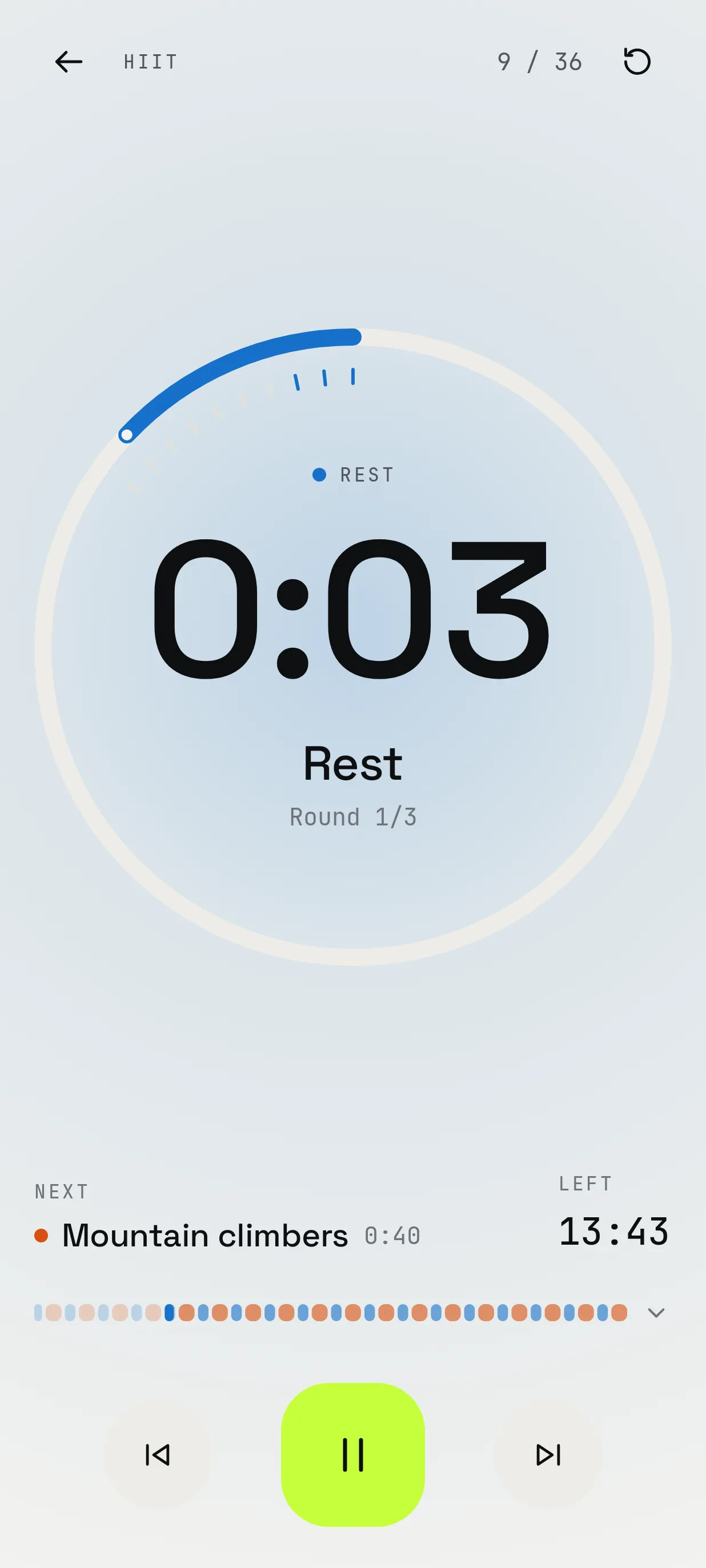 Timer running a work phase with a 0:24 countdown ring